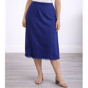 Linen Blend Lark & Ro Raw Hem Skirt Blue L